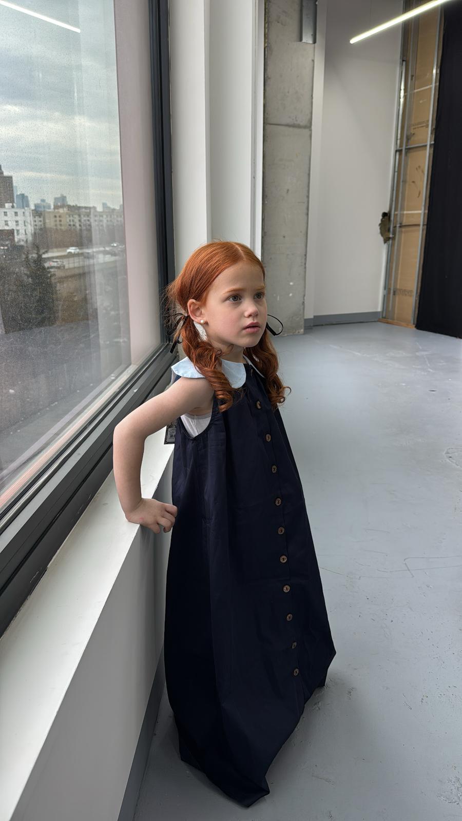 Navy dress with light blue collar Little Miss Navy dress with light blue collar Little Miss
